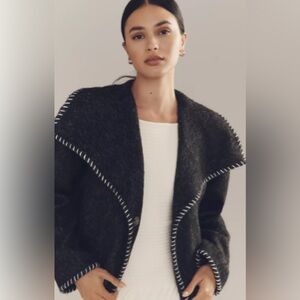 Anthropologie Wool Blend Collared Jacket In XL Black/White Top Stitch NEW $178